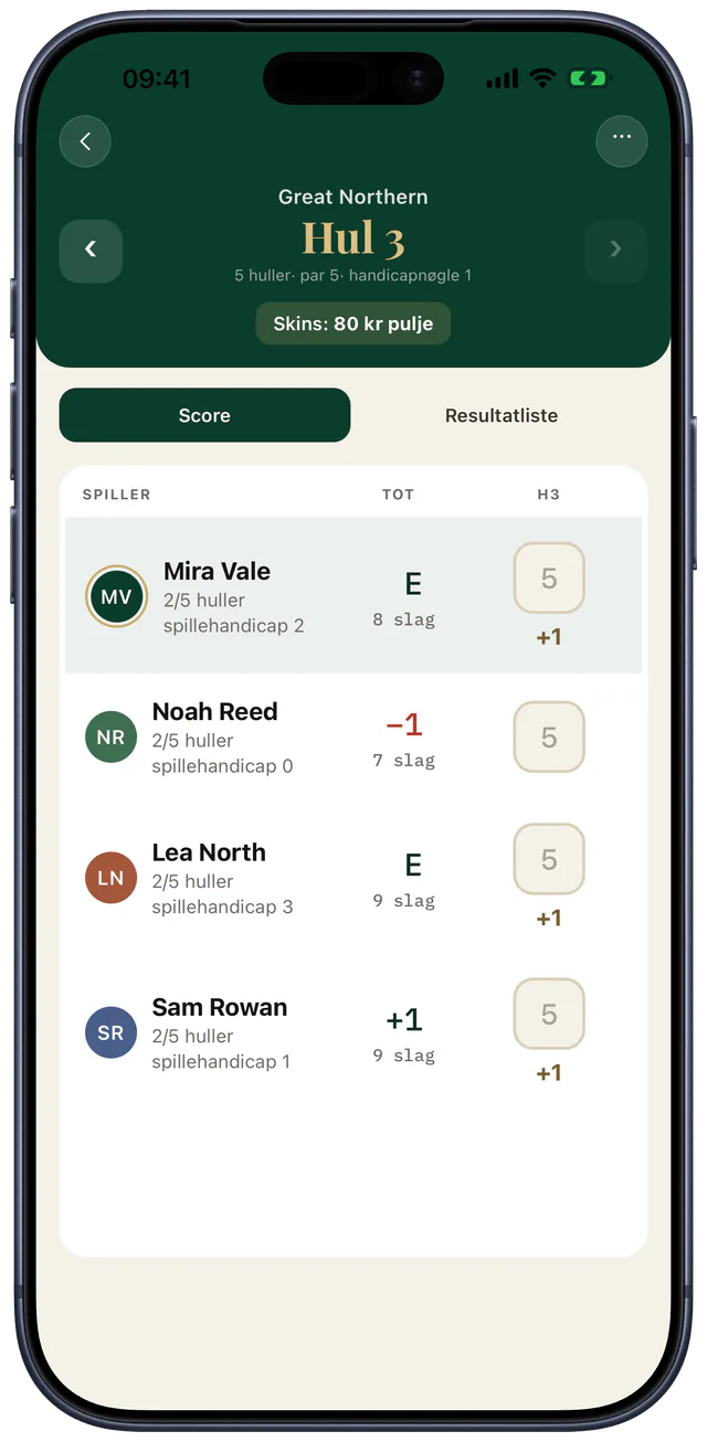Wager Golfs live-scorekort på en iPhone