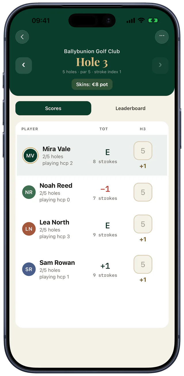 Wager Golf live scorecard on iPhone